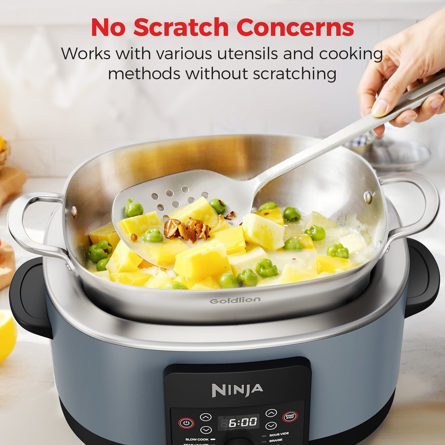 Goldlion Stainless Steel Inner Pot Compatible with Ninja Crockpot Slow Cooker 8.5 Qt - Replacement Insert Part - Accessories for Ninja Foodi Possiblecooker 8.5 Quart