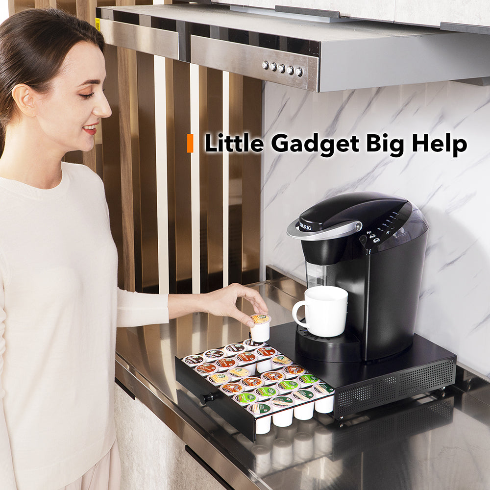 Goldlion K Cup Holder Sliding Tray Pull out Coffee Pod Organizer Rolling K Cup Organization Storage Drawer Countertop Maker Stand Rack Capsules Compatible with Keurig Accessories, Black