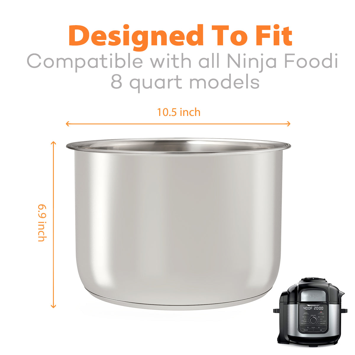 Goldlion Stainless Steel Inner Pot Compatible with Ninja Foodi 8 Quart Accessories Replacement Insert Liner