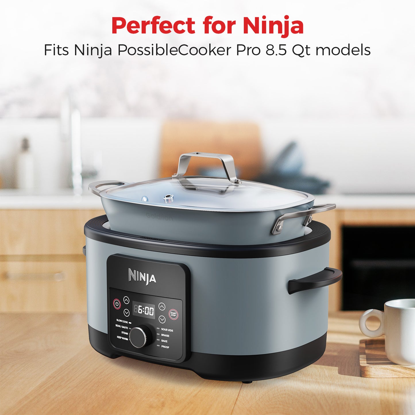 Goldlion Silicone Base Cover Compatible with Ninja Foodi Possiblecooker Pro - Heat-Resistant Anti-Burn Accessories for Ninja Crockpot Slow Cooker