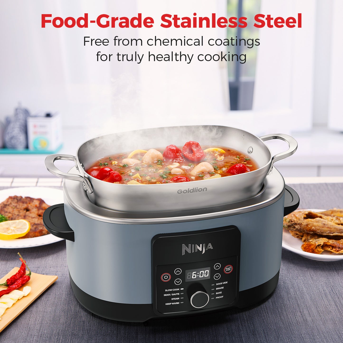 Goldlion Stainless Steel Inner Pot Compatible with Ninja Crockpot Slow Cooker 8.5 Qt - Replacement Insert Part - Accessories for Ninja Foodi Possiblecooker 8.5 Quart