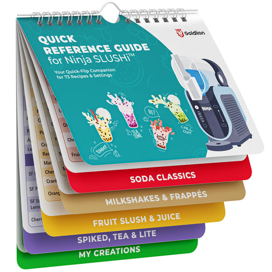 Goldlion Magnetic Cheat Sheet for Ninja SLUSHi FS301 Accessories, 73 Recipes & Presets Quick Reference Guide, Waterproof Flip Booklet for Ninja Frozen Drink Maker 88 oz