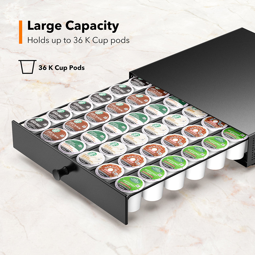 Goldlion K Cup Holder Sliding Tray Pull out Coffee Pod Organizer Rolling K Cup Organization Storage Drawer Countertop Maker Stand Rack Capsules Compatible with Keurig Accessories, Black